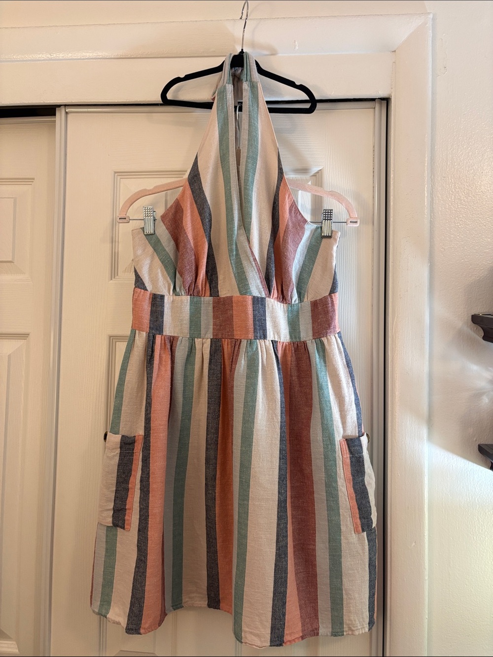 American Eagle Outfitters Multicolor Striped Halter Mini Dress With Pockets